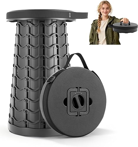 Taburete plegable de altura ajustable mejorada, capacidad de carga de 440 libras, asiento plegable portátil de 20.3 pulgadas para campamento,