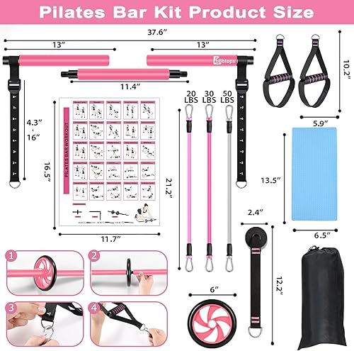 Miniatura 5 de Kit de barra de pilates con bandas de resistencia, barra de ejercicio de equipo de pilates con rodillo de abdominales para entrenamiento de