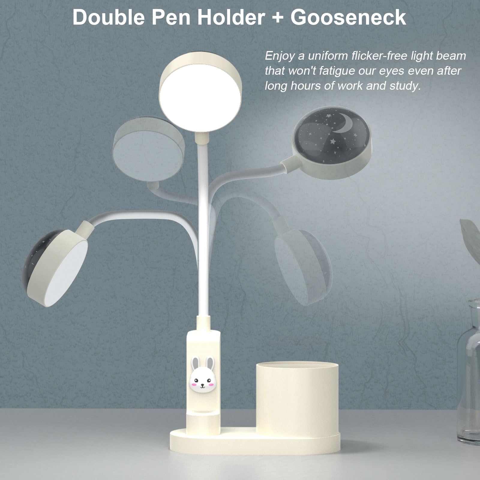 Hacevida Led-bureaulamp voor kinderen, tafellamp, oplaadbare batterij, 2000 mAh, met penhouder en sterprojectie, draadloze led-bureaulamp voor studio, werk