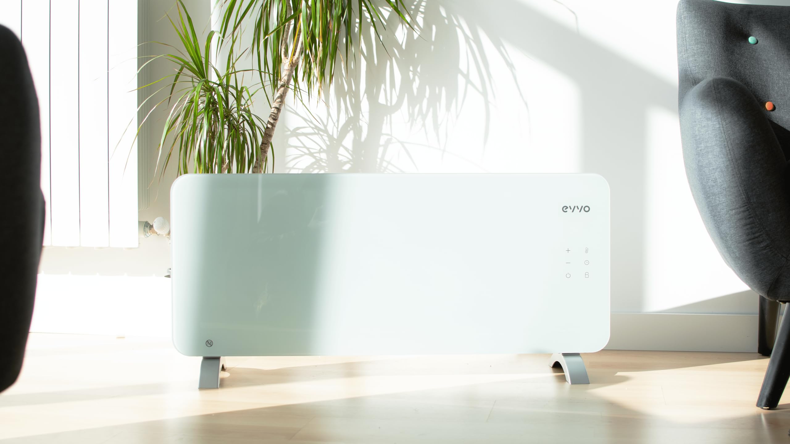 EVVO C Radiatore Elettrico Vetro, Wifi, 2.000 W, Touch screen, Telecomando, Timer (2.000 W, Bianco)