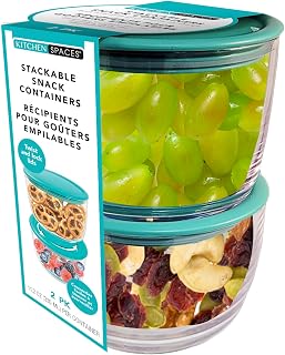 Kitchen Spaces Stackable Snack Containers, Food Storage, On-the-Go, Transport Food Easily, Set of 2