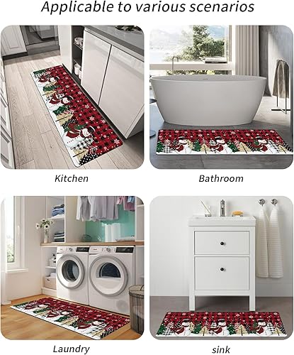 Miniatura 6 de Tapete de baño con diseño de muñeco de nieve a cuadros para bañera, tapete antideslizante de secado rápido y absorbente, tierra de diatomeas,