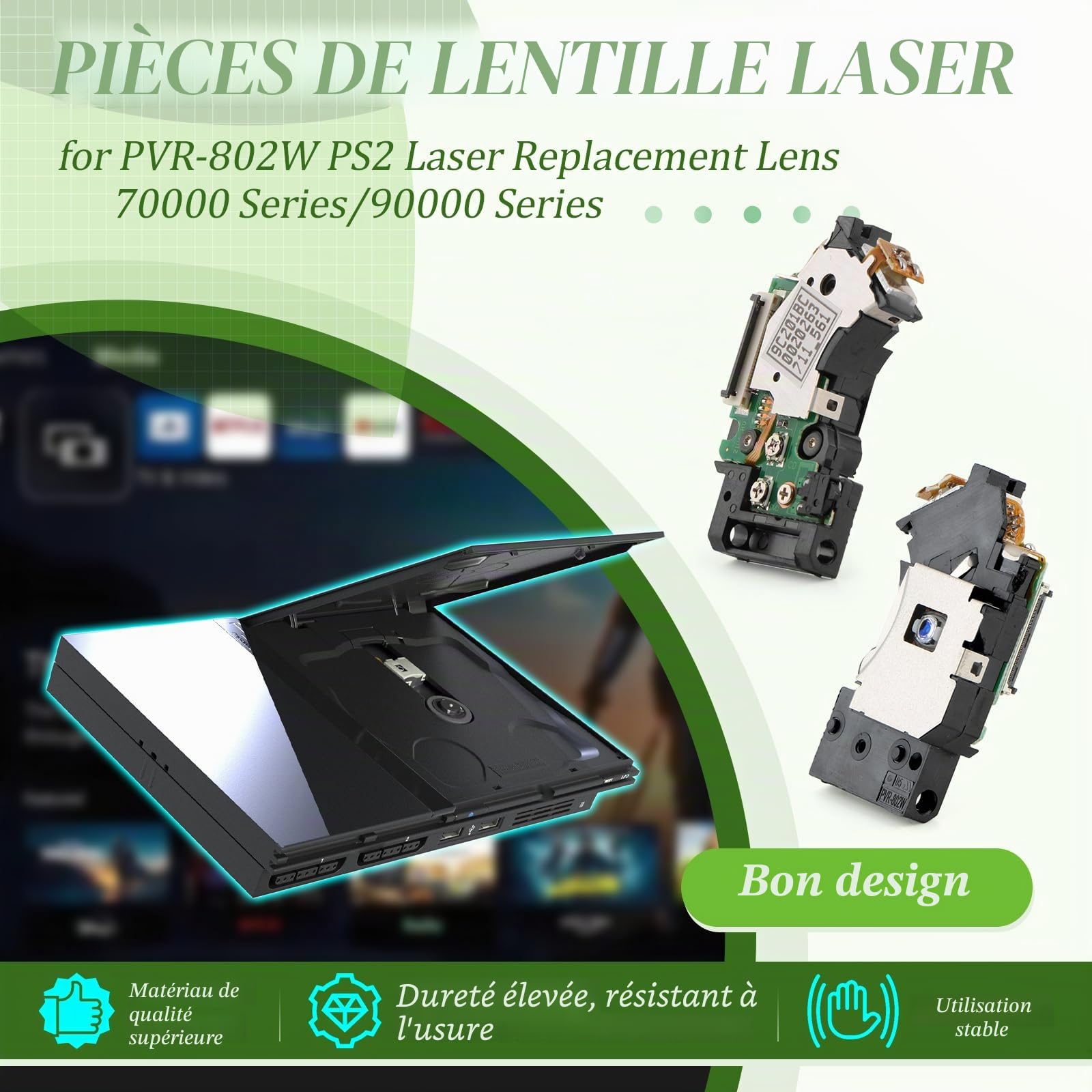 RongZy PVR-802W Laser Lens pour PS2 Slim 7W 9W Lentille Laser Remplacement de Pièces de Rechange Lentille Laser pour PS2 Slim avec Outils