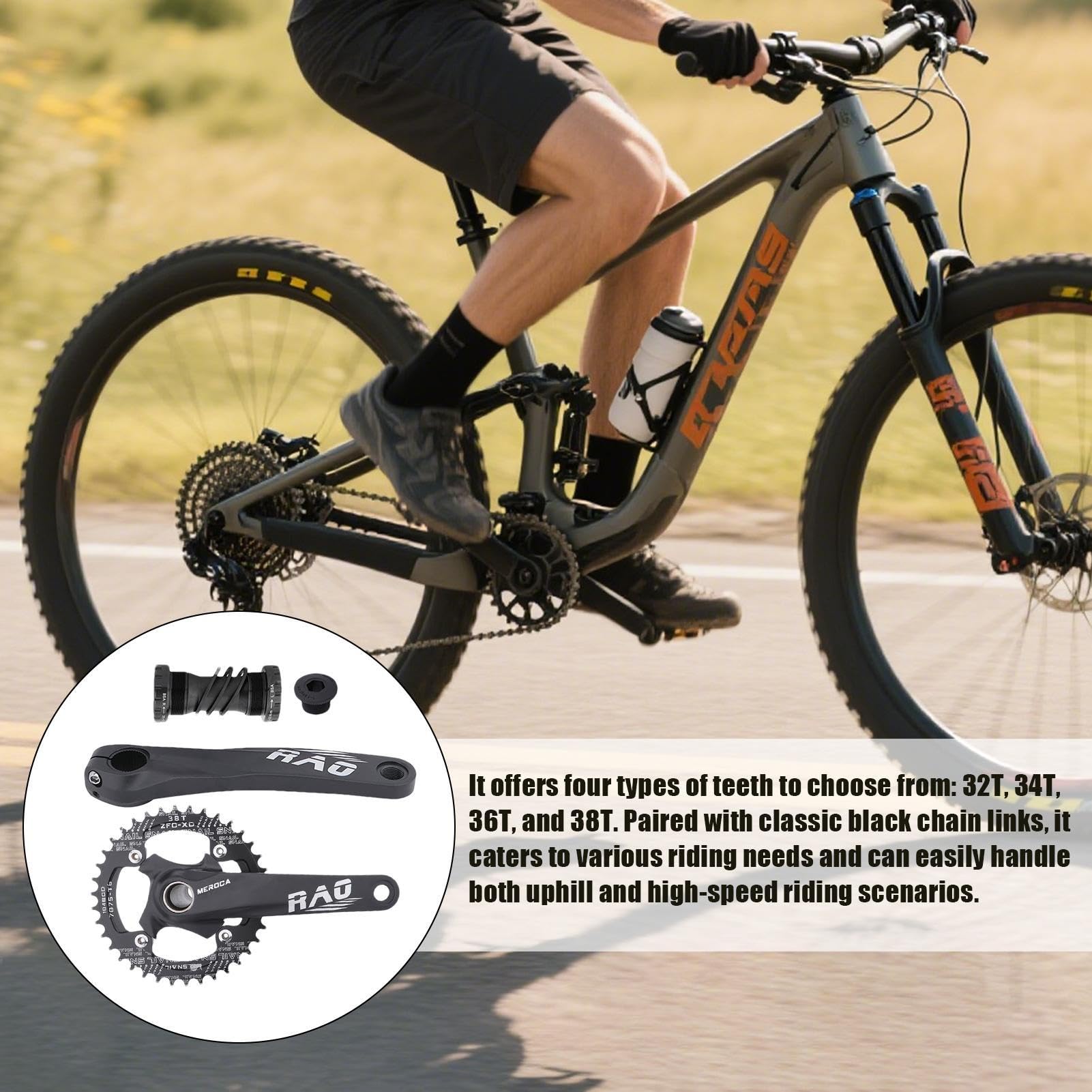 Korba rowerowa, zintegrowana korba rowerowa, 170 mm, lekki dolny wspornik ze stopu aluminium dla rowerzysty, kolarstwa szosowego, kolarstwa górskiego, dojazdów do pracy