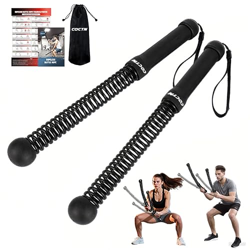 Weighted Ropeless Battle Ropes, Heavy Duty Workout Rope for Home Gym with Training Poster, Portable Arm Exerciser Rope for Strength Building, HIIT and Low-Impact Aerobic Training for Men & Women