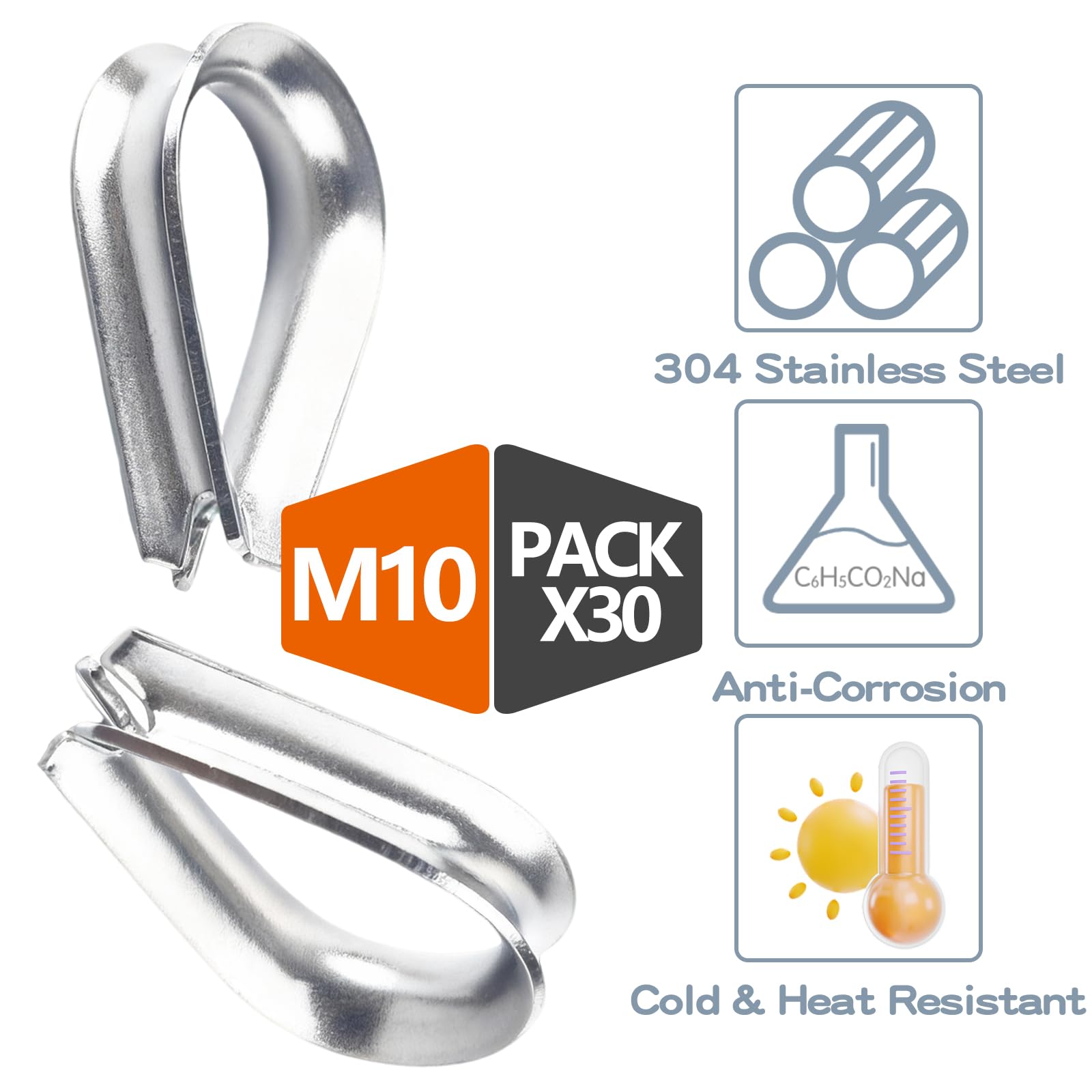 30PCS Coudre de Câble en Acier Inoxydable Dé à Coudre Câble Acier, Gréement Marin Résistant à La Corrosion, Boucle Sécurisée pour Applications de Voile et Marin (M10)