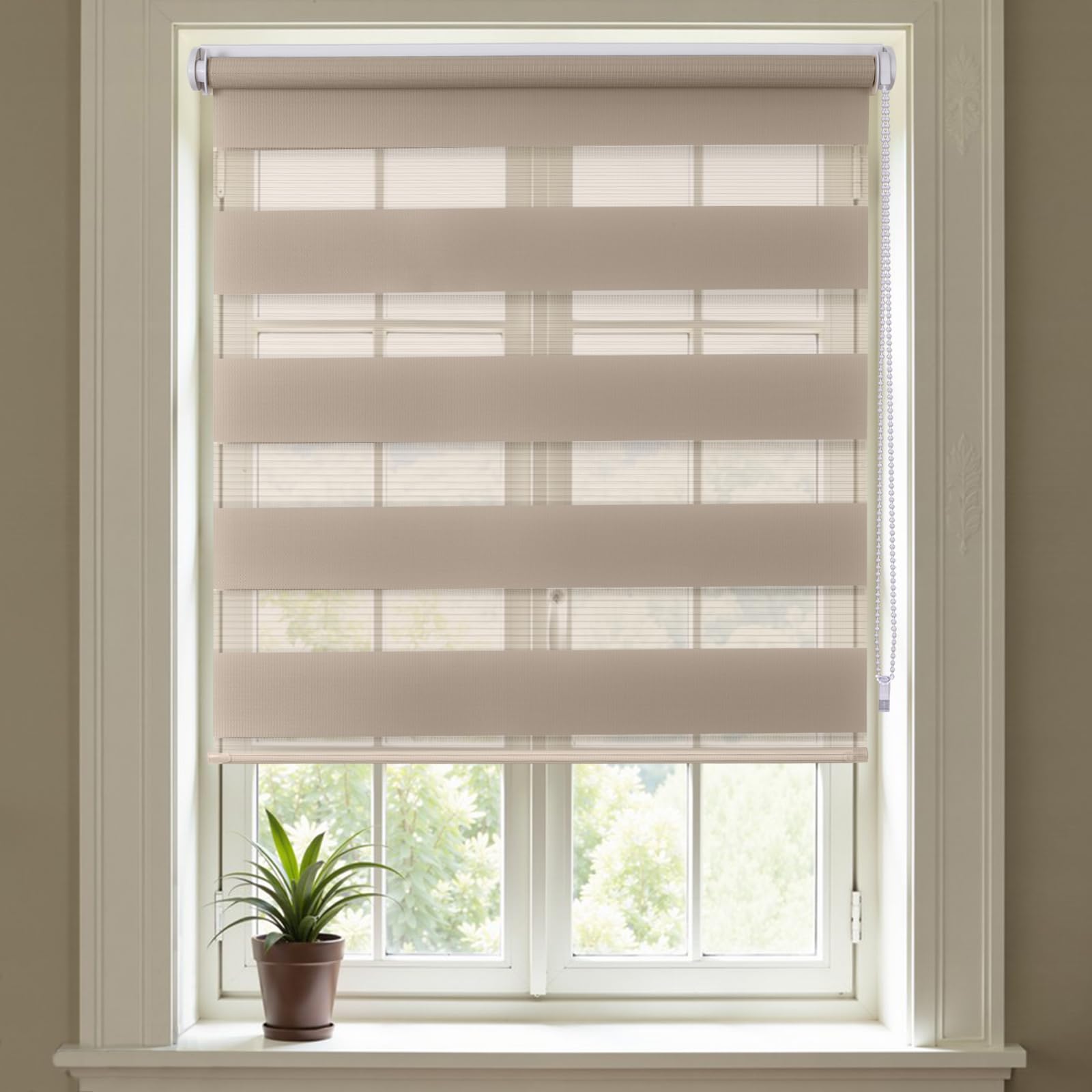 Day and Night Blinds No Drill Zebra Blinds for Windows Stick on No Drilling Easy Fit Roller Blind for Bedroom Kitchen Bathroom Door Window (1, Beige, 85W x 160H cm)