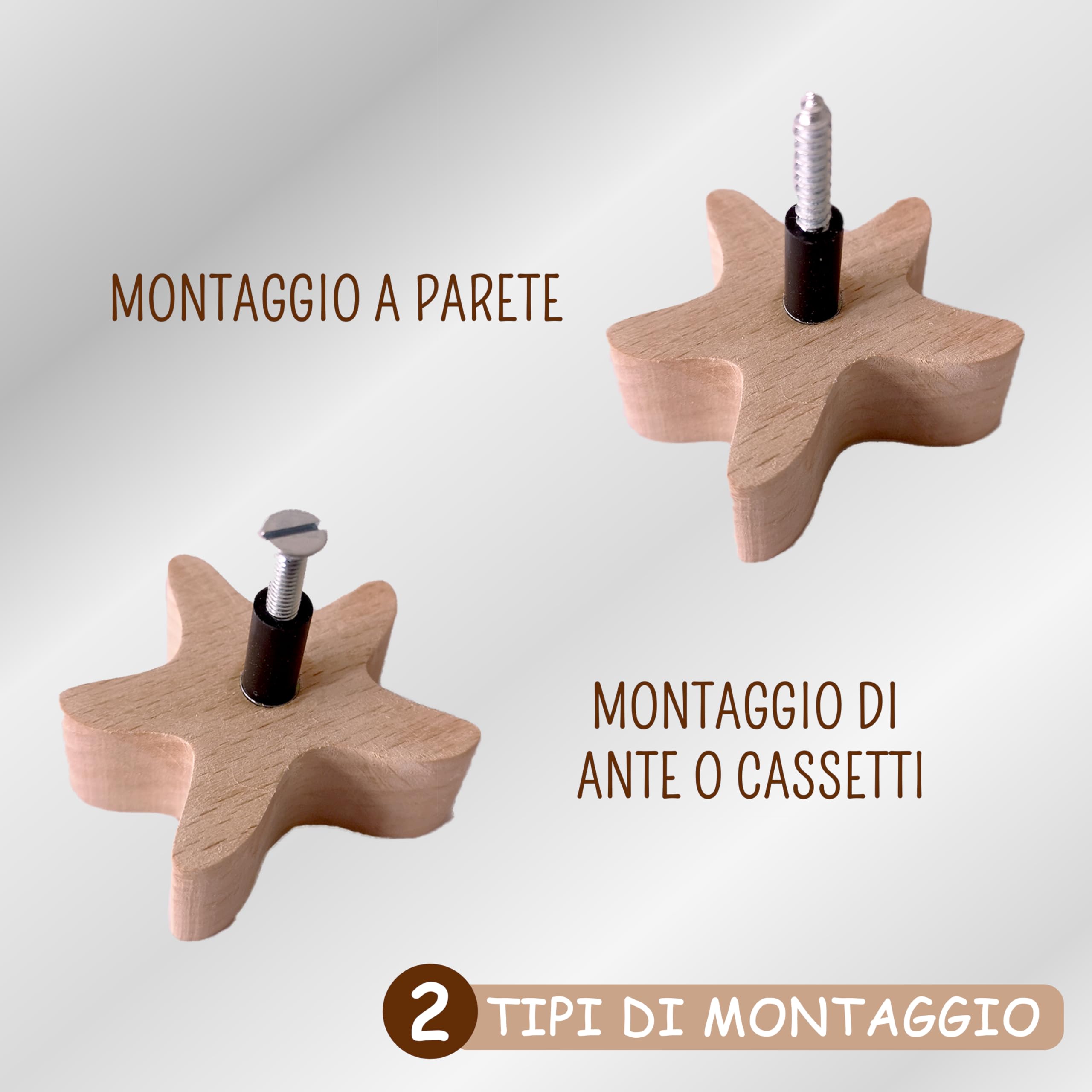 Pomelli per camerette Coffelli (animali marini, confezione da 6) pomelli in legno per cassettiere o guardaroba per bambini, in legno di faggio
