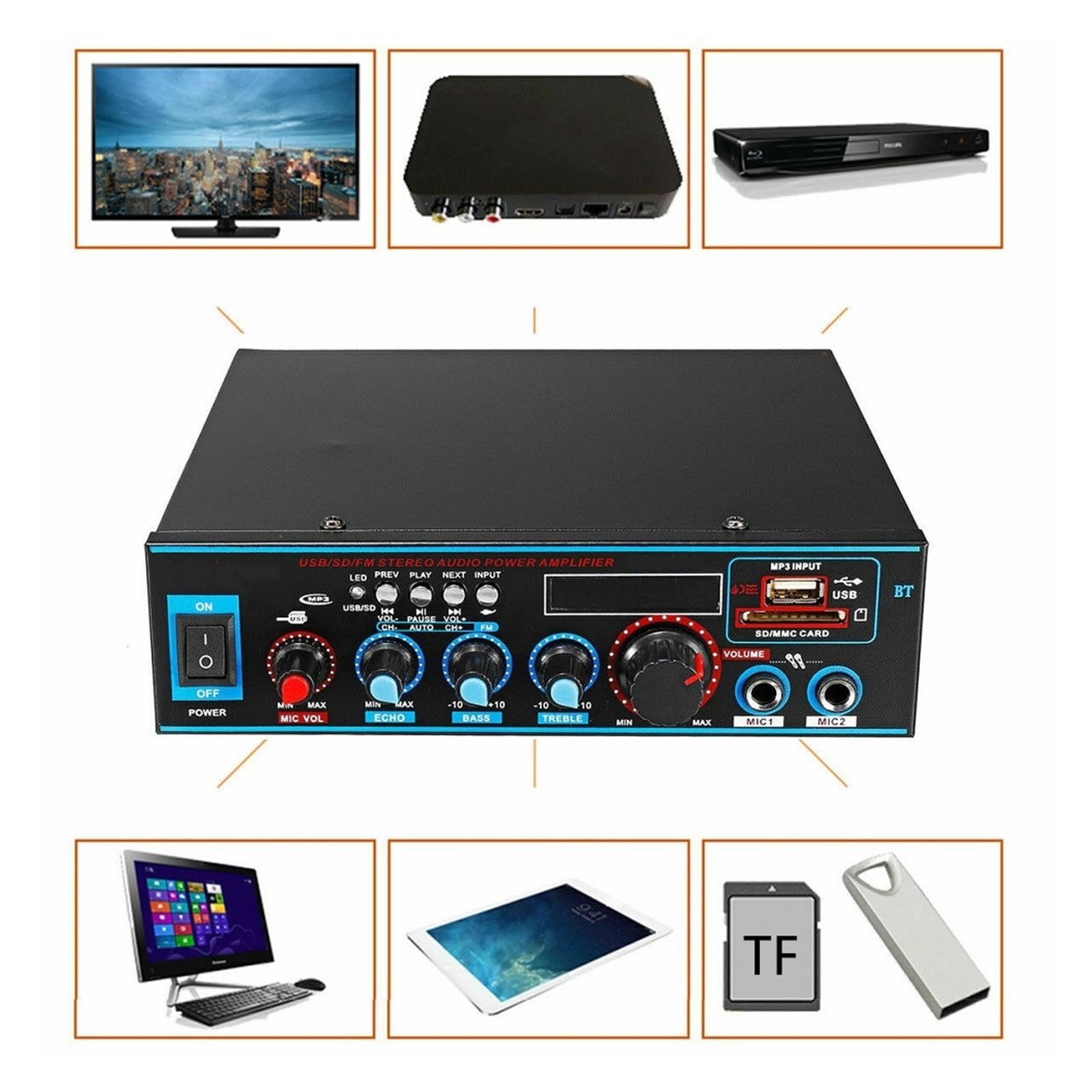 Wzmacniacz Bluetooth Do Głośników Kanał Car Audio Power AMP Bass Odtwarzacz Muzyki Z Pilotem Precyzyjne Strojenie