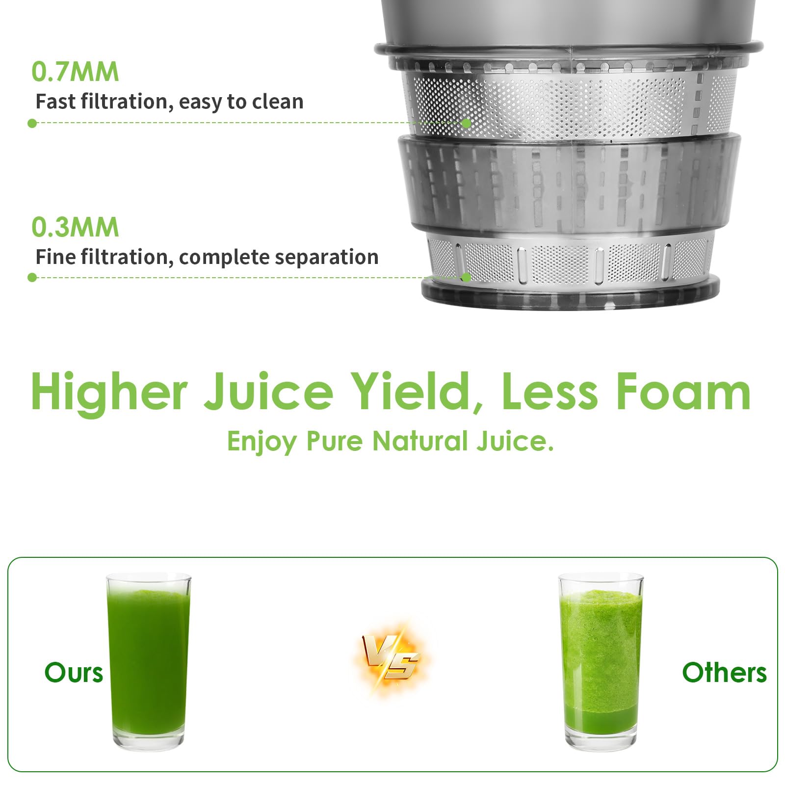 Extracteur de jus pour légumes et fruits, 500 W, double tube d'alimentation, 1,2 l, 2 verres, noir