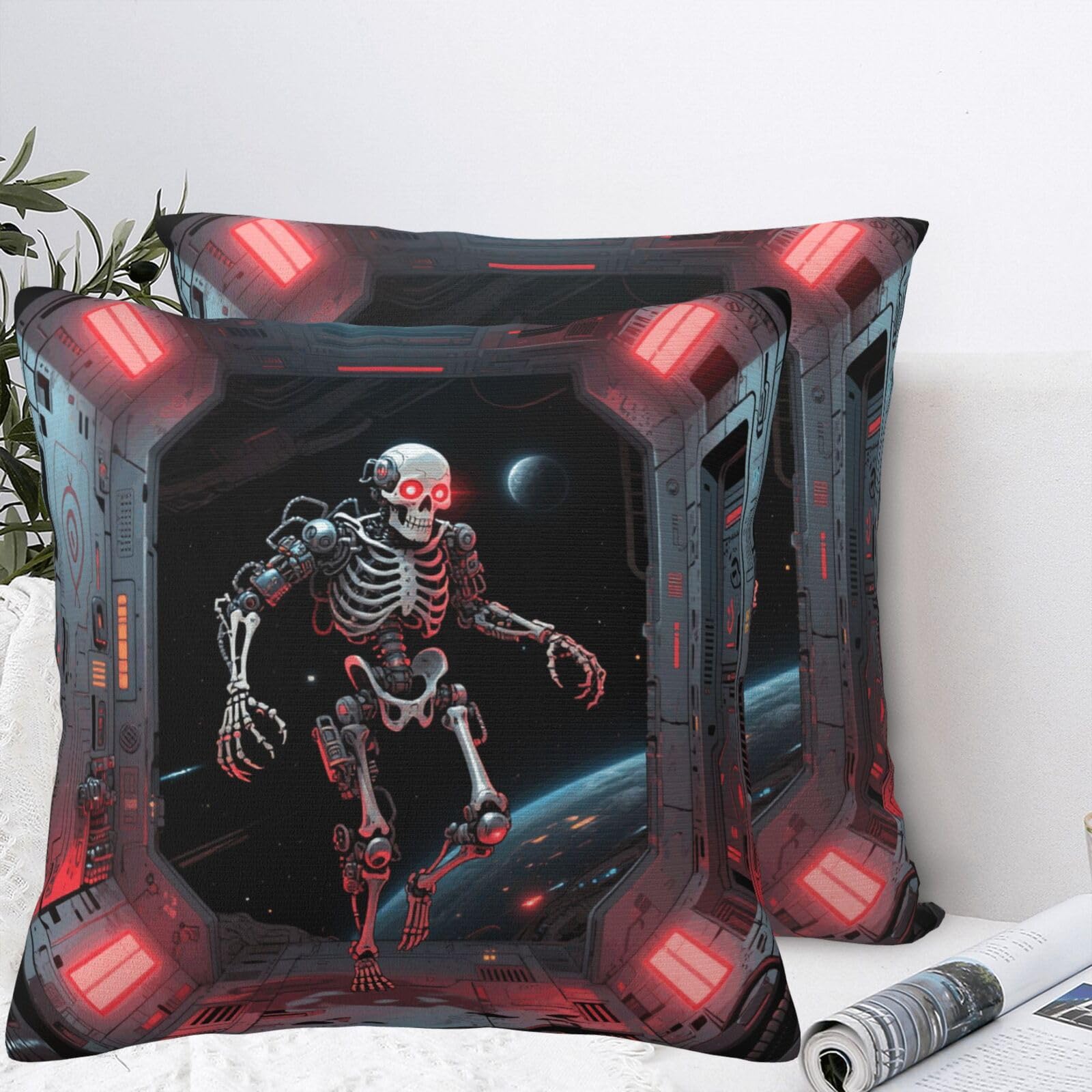 BTCOWZRV Skull Plush Throw Pillow Covers 18"X18",Soft Cozy Couch Cushion Covers Decorative Pillow Cases for Holiday Home Bedroom Sofa Decors