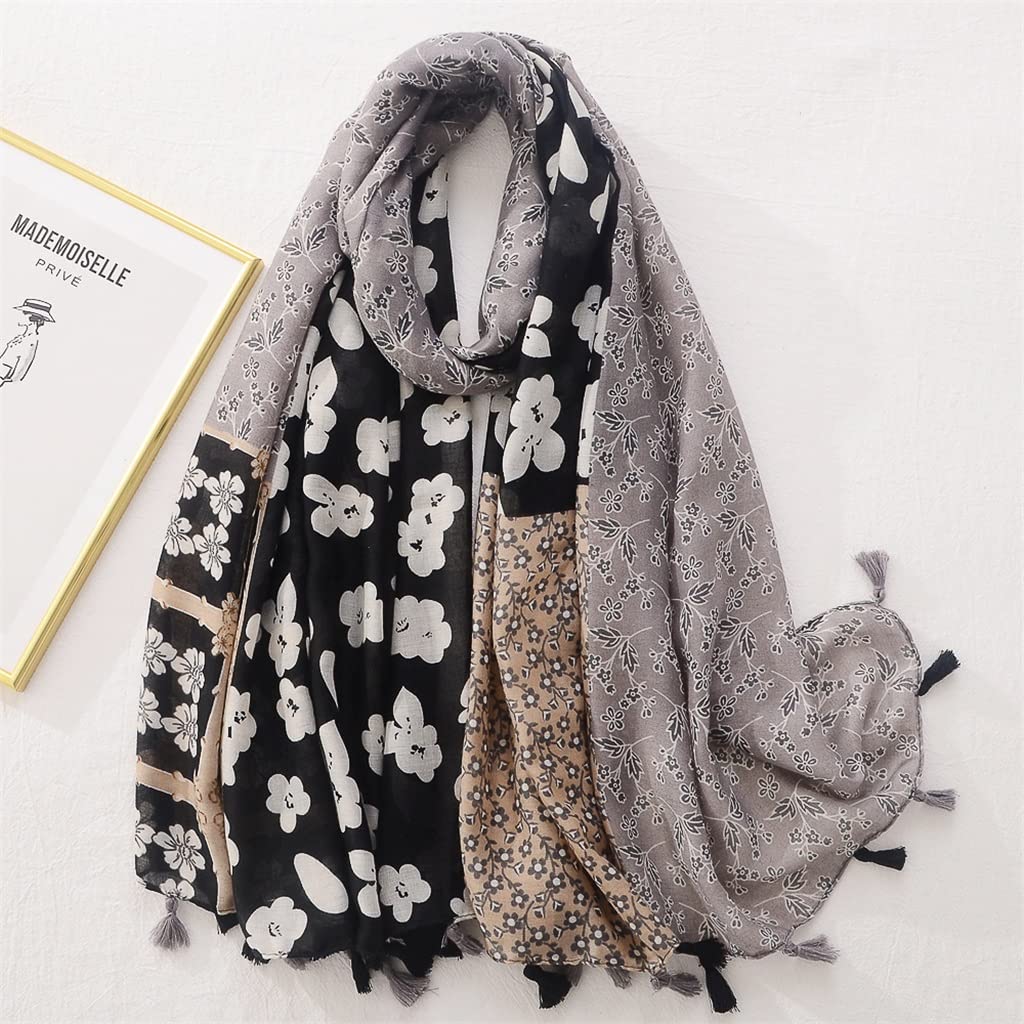 Bufanda Chal con Flecos Florales geométricos para Mujer, Bandana de Cachemira para la Cabeza (Talla única)