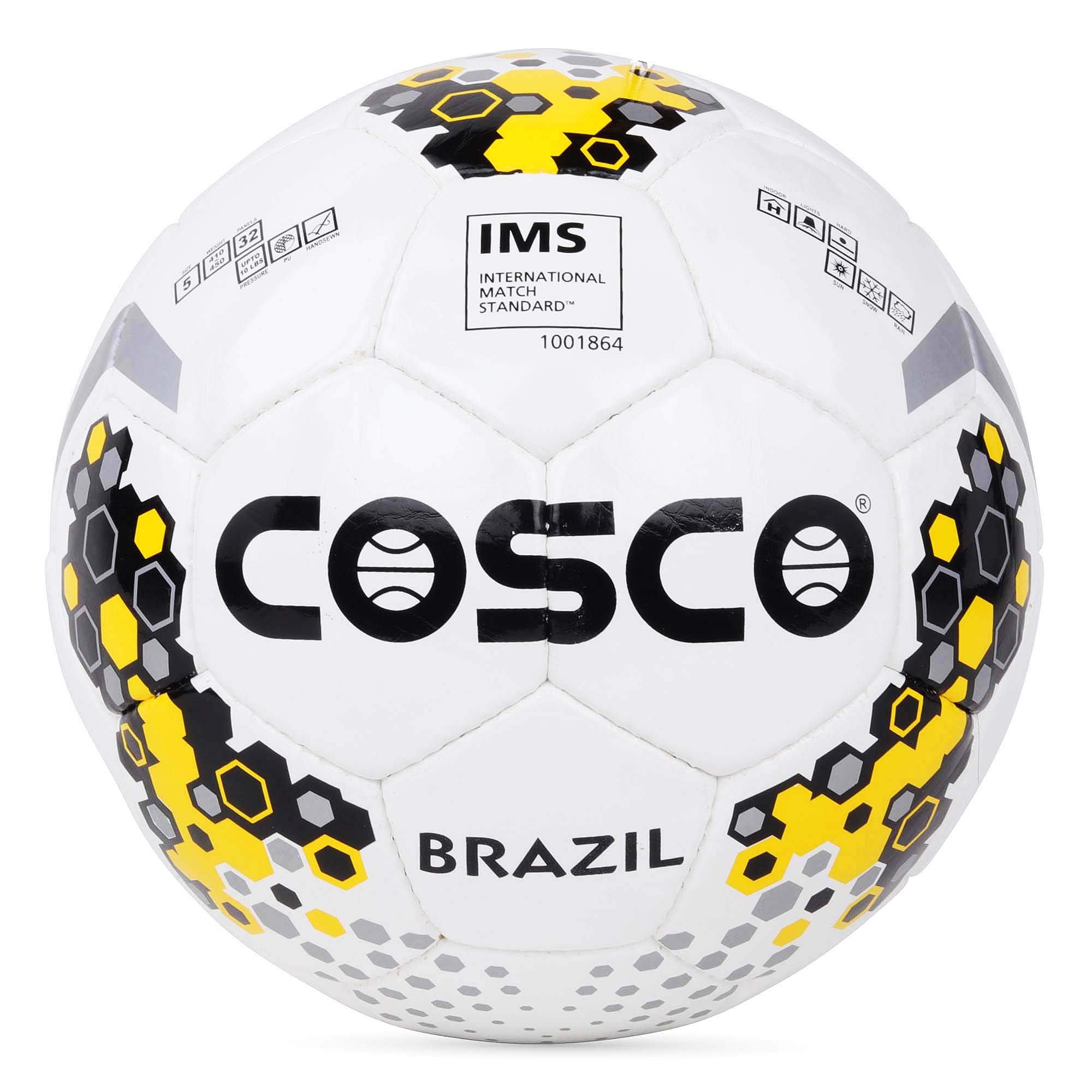 Cosco Leather Brazil Soccer Foot Ball, (Size 5, 14020), White