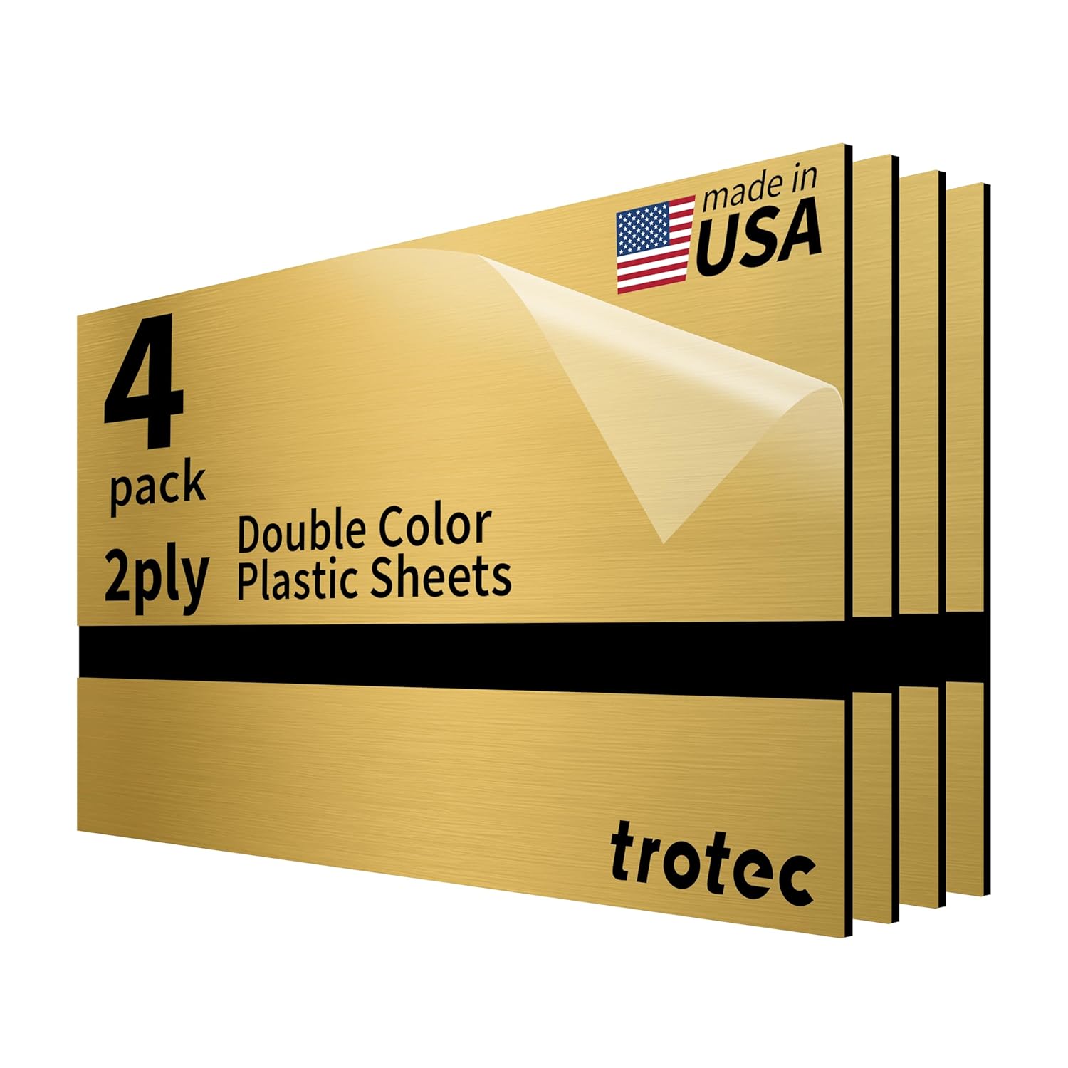 Trotec TroLase Metallic Plus | 12"x12"x1/16", 8 Pcs | Gold Brushed/Black | UV-Resistant Acrylic Laminate for Laser Engraving | Lightweight, Durable, Cost-Effective Alternative to Metal
