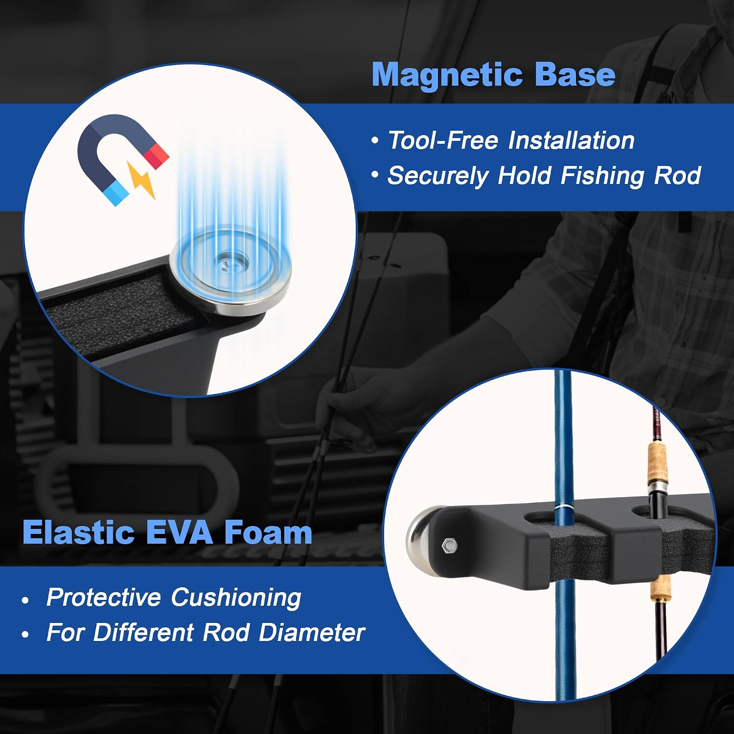 Magnetic Fishing Rod Holder for Car Boat Truck Pickup Bed Wall | Magnetic Fishing Pole Storage Rack for Car Boat Truck Pickup Bed Wall Garage Door, Fishing Pole Holder