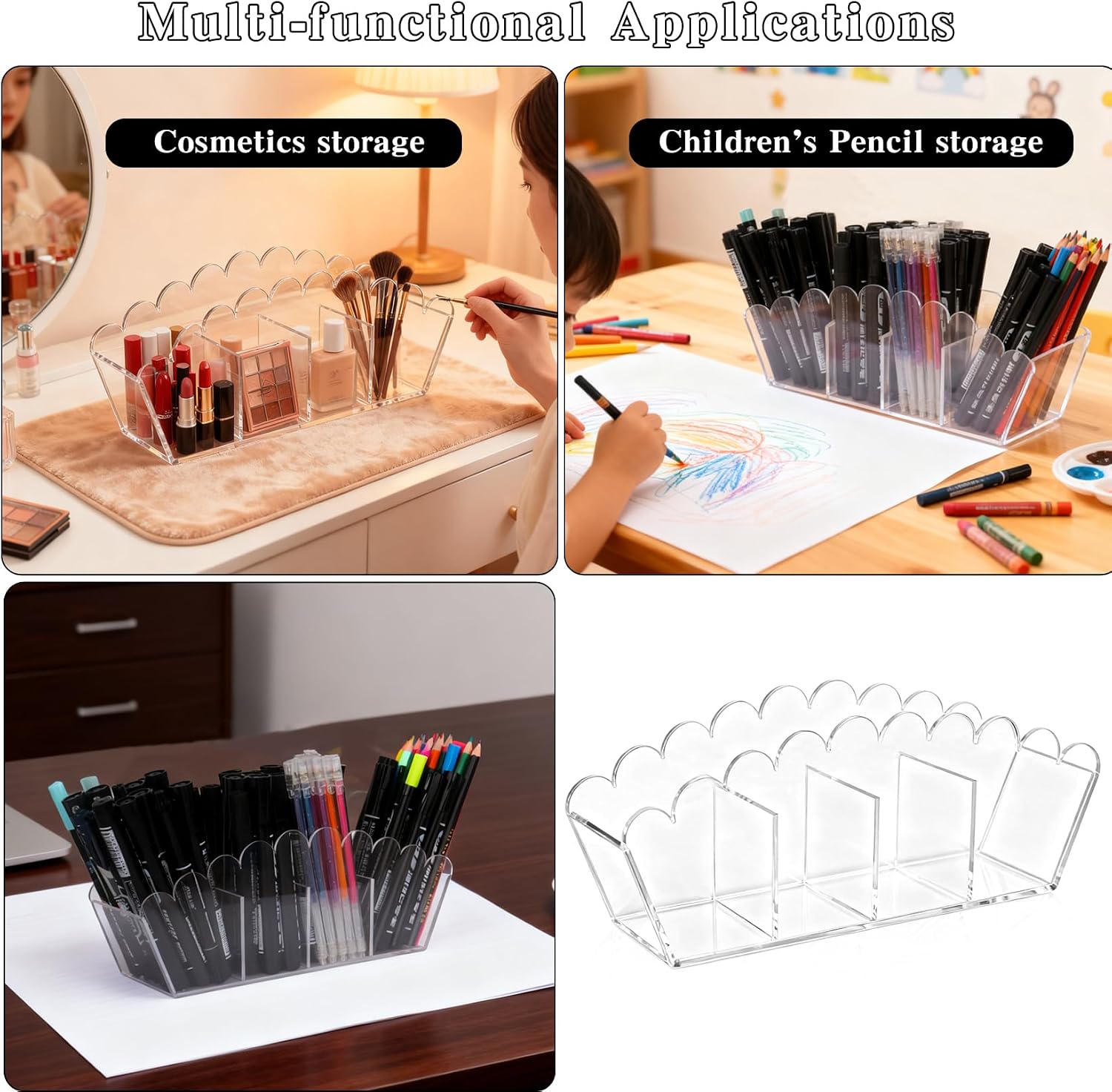 Acrylic Pencil Holder, 4 Compartments Clear Desk Organizer Makeup Brush Holder Pen Organizer Acrylic Desk Accessories for Office Home School image 4