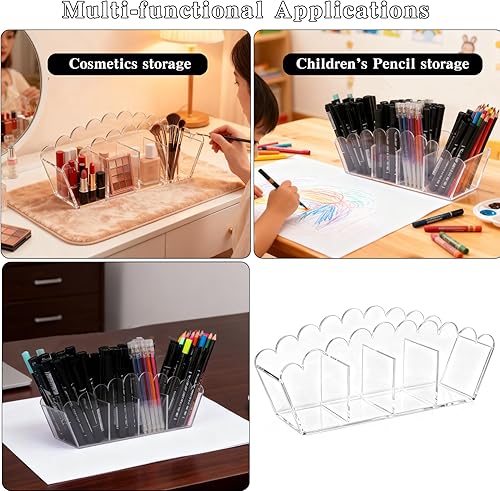Miniatura 4 de Portalápices acrílico, 4 compartimentos, organizador de escritorio transparente, soporte para brochas de maquillaje, organizador de bolígrafos,