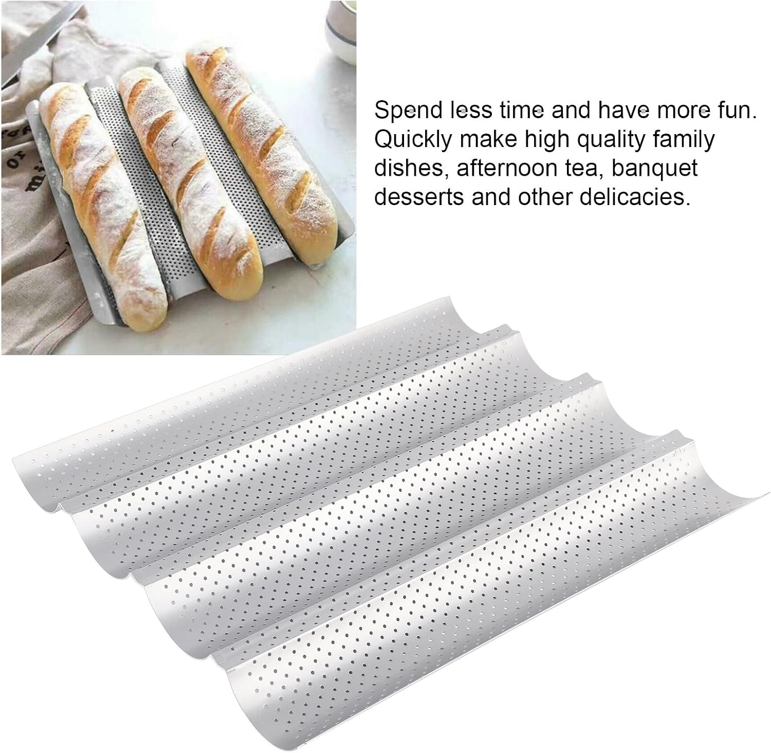 French Bread Baking moldsMultiGrooves Waves French Bread Pan Baking Cooking Tray moldsKitchen Tool(Four slot)