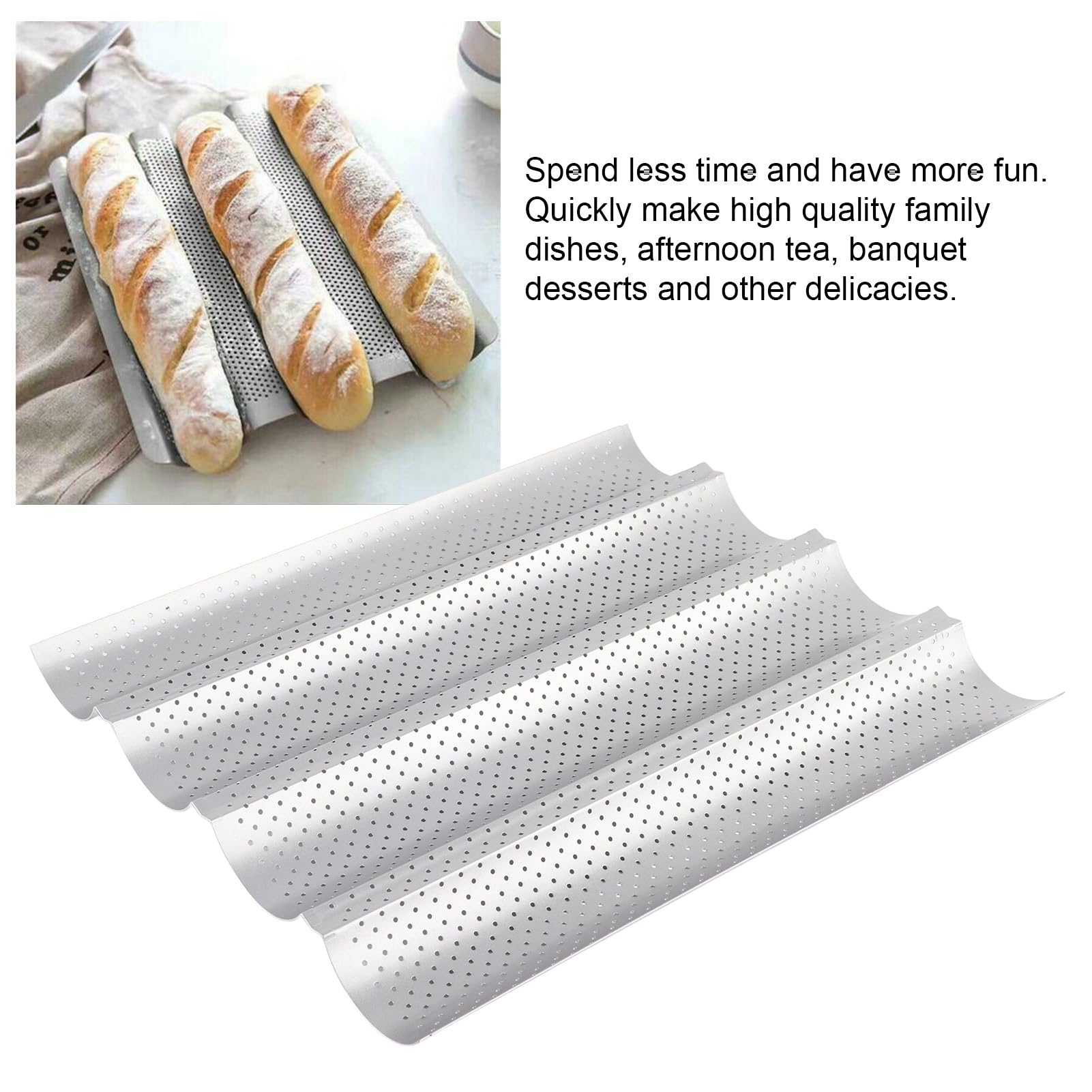 French Bread Baking moldsMultiGrooves Waves French Bread Pan Baking Cooking Tray moldsKitchen Tool(Four slot)