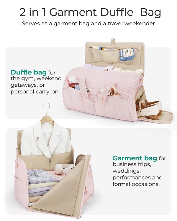 BAGSMART Garment Duffel Bag, Convertible 2-in-1 Puffy Water-Resistant Carry-On with Shoe Compartment, Khaki by BAGSMART - Image 3