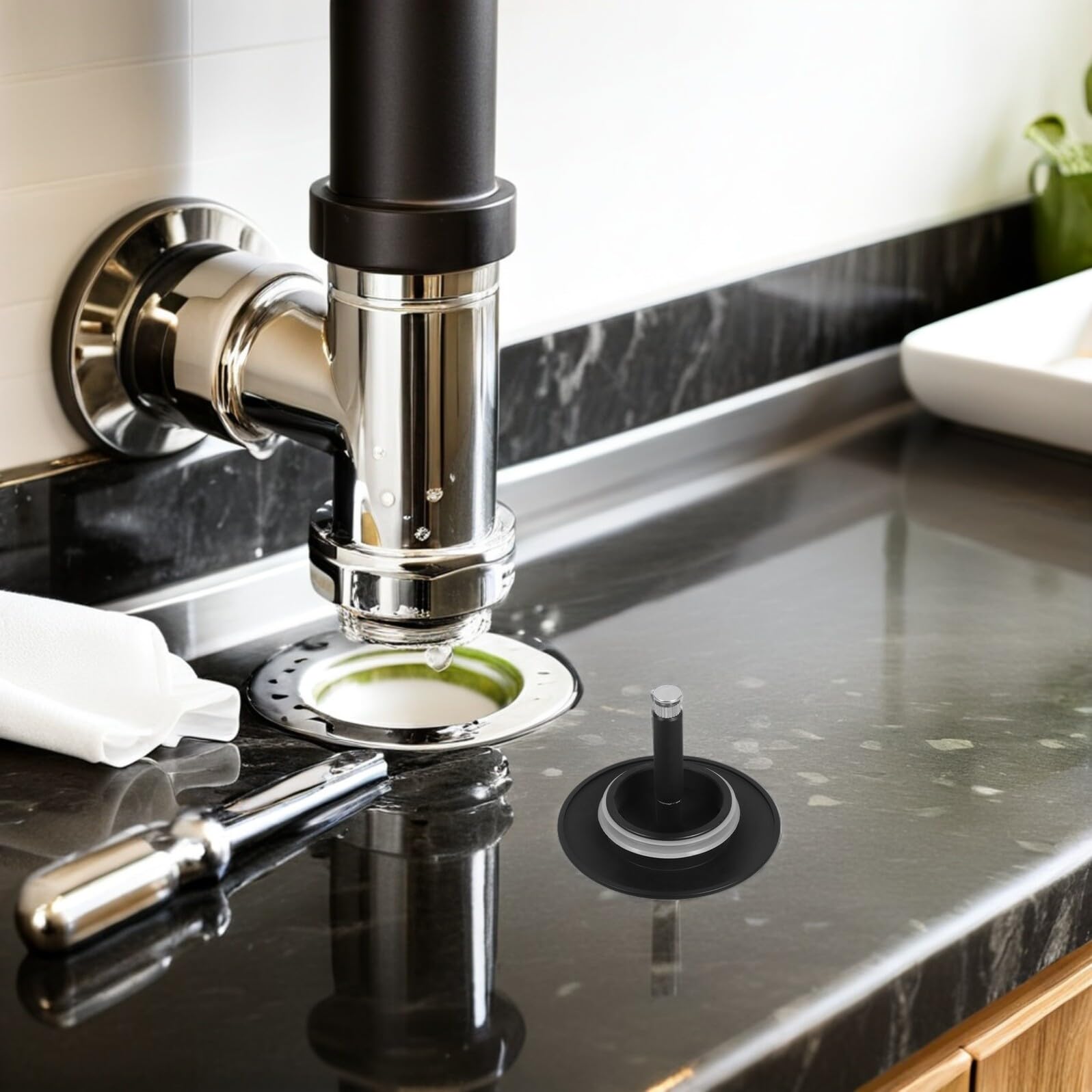 Healeved 2 Piezas Tapón de Drenaje para Bañera y Ducha 70 Mm, Juego de 2 Unidades en Negro Mate, Tapa de Desagüe Metálica Compatible, Colador Recogedor de Pelo para Baño y Lavabo,