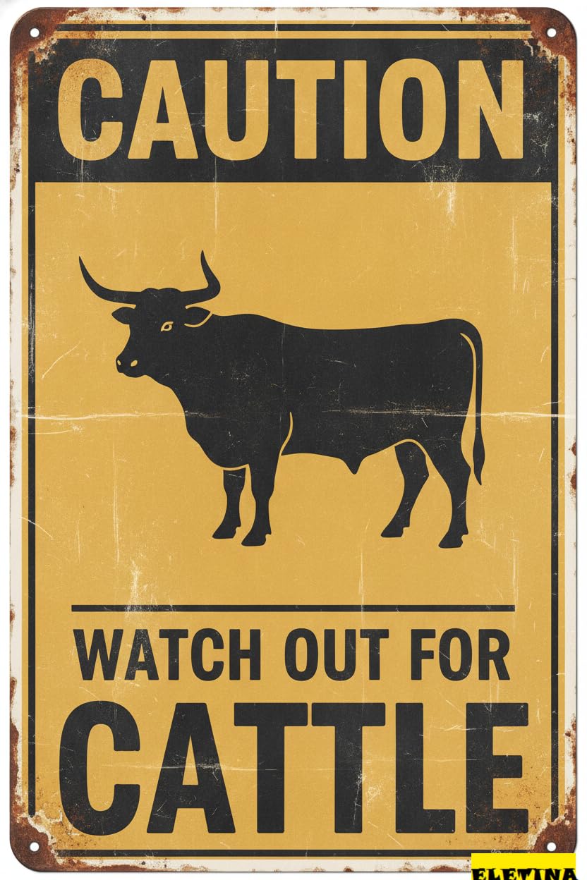 Vintage Metal Tin Sign for Man Cave Caution Watch Out Cattle You Have Been Warned Aluminum Metal Tin S Door Warning Zoo Fence Gate Yard Home Wall Decor 8x12 Inch Private Property Decorative