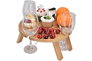 Portable Foldable Wooden Outdoor Picnic Table with Glass Holders