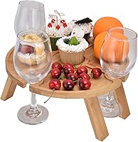 Vista 1 de Mesa de picnic plegable portátil, mesa de madera plegable al aire libre con soporte para copa de vino para senderismo, camping, cena