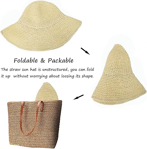 Miniatura 7 de Sombreros de sol para mujer, sombrero de playa de ala ancha para mujer, sombrero de paja plegable para viaje, UPF50+