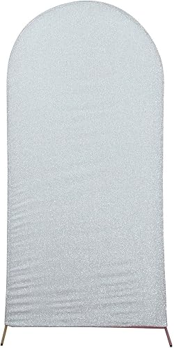 Miniatura 6 de Efavormart - Marco de fondo redondo de elastano plateado brillante de 7 pies, cubierta metálica brillante para arco de boda de 2 lados