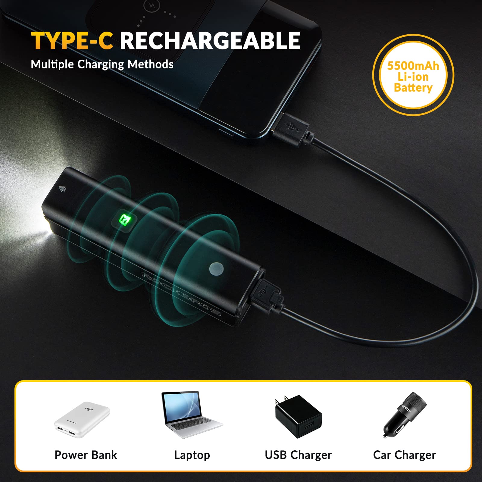 Lumière Vélo Avant Arrière LED - Marque 123 - Noir - USB Rechargeable