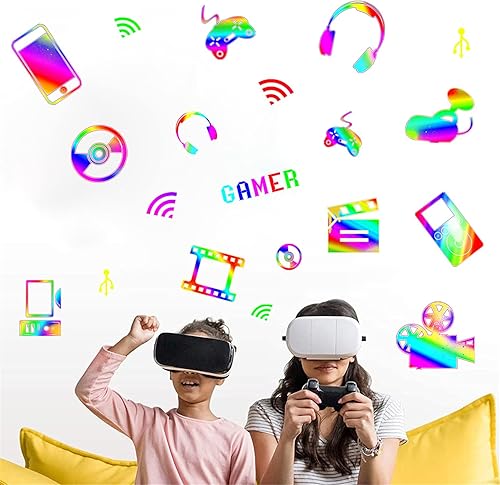 2 juegos brillantes Gamer con controlador de pared de vinilo coloridos pósters de videojuegos para niños y niñas Teeny Home Room Playroom Dormitorio
