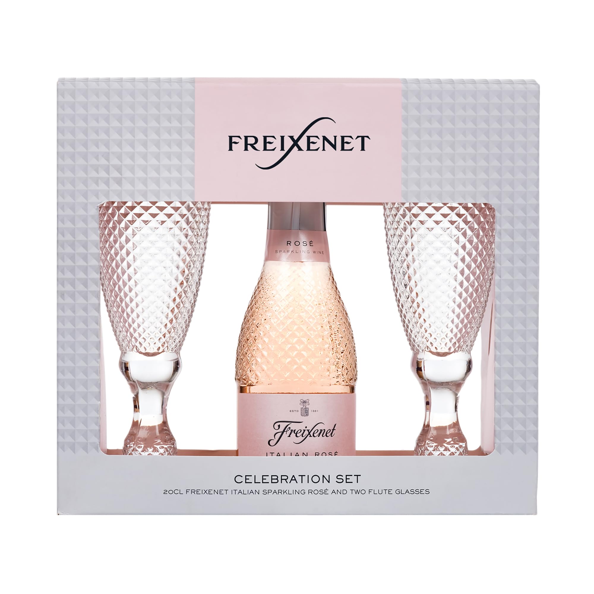 Freixenet Extra Dry Sparkling Rose Prosecco, 200ml Celebration Set, 11% ABV with 2 Cut Glass Flutes, Gift for Mother's Day, Birthdays and Christmas, by Blue Tree Gifts