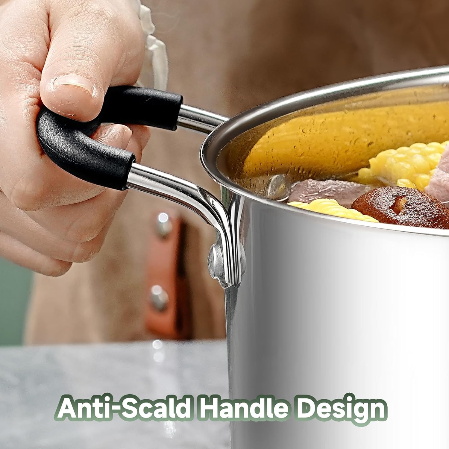 Stainless Steel Kitchen Cookware Set,11 Piece Pots and Pans Set with Steamer,Heat-resistant Handle,Non-Toxic,Induction,Oven,Dishwasher Safe - Image 6