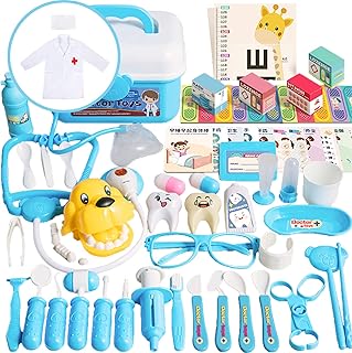ONEFORISH Doctor Kit for Kids - 45PCS Pretend Play Educational Doctor Toys for Girls & Boys Toddler Gifts Ages 3-6, Doctor Playset for Dentist Doctor with Stethoscope (Blue)