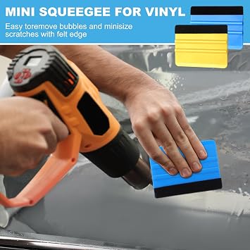 Lasnten 50 Pcs Plastic Vinyl Squeegee 4 Inch Felt Edge Squeegee for Car Window Windshield Glass Cleaning Tool Vinyl Scraper Decal Applicator Tool with Black Fabric Felt Edge, Blue Yellow