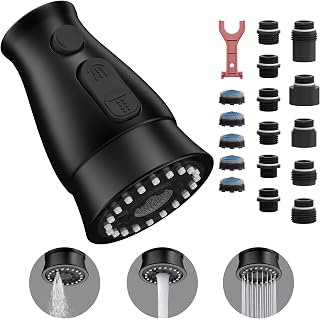 ARRISEA Black Pull Down Spray Head for Kitchen Faucet Replacement - Sprayer Head with with Five Tap Aerator & 10 Types Adapter, 3 Function ABS Plastic Black Spray Nozzle