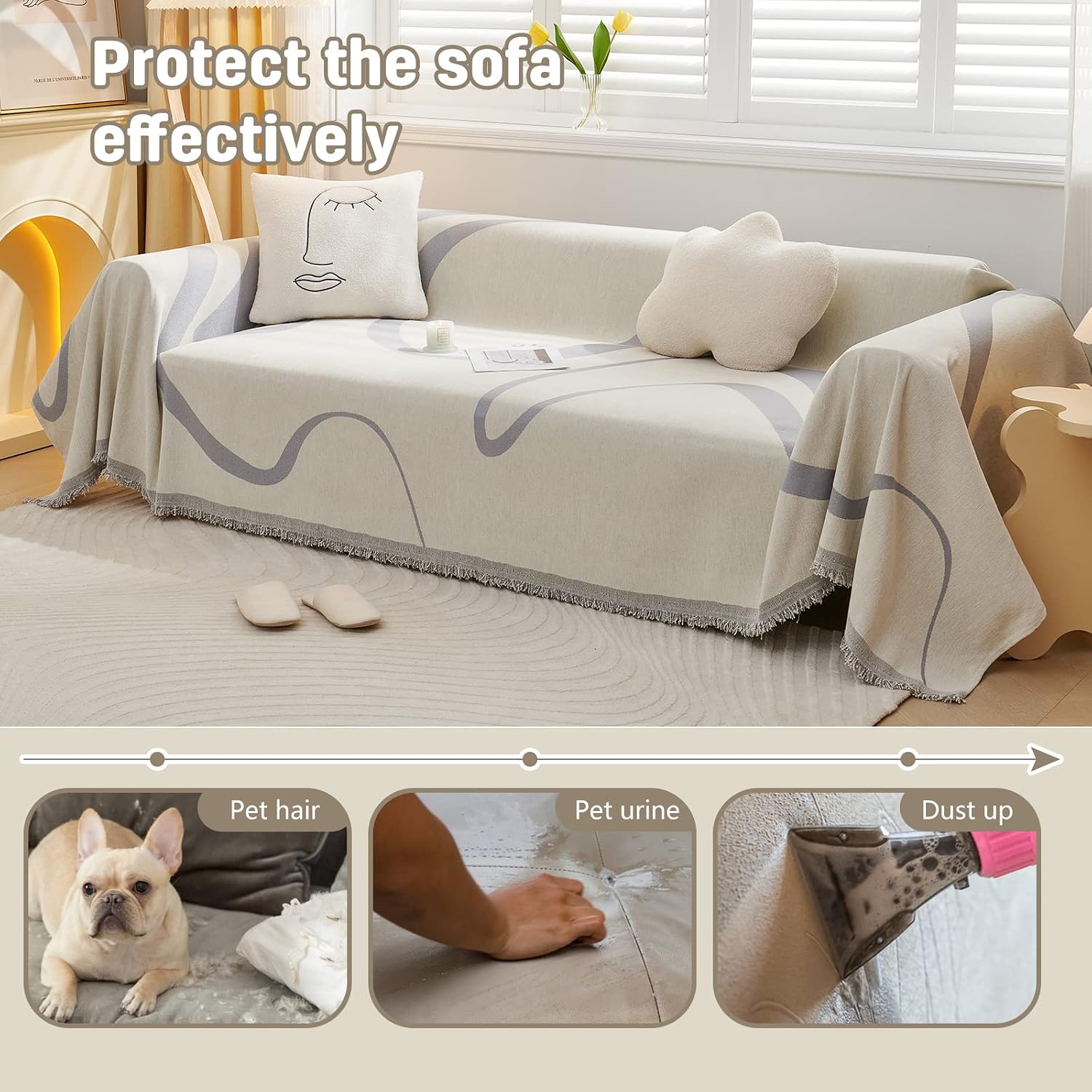 VanderHOME Chenille Sofa Throw Sofa Cover Home Decor Four Seasons Universal Woven Tassel Throws Abstract Geometric Line Multifunctional Soft Comfortable Sofa Blanket 180 * 230cm... - Image 5