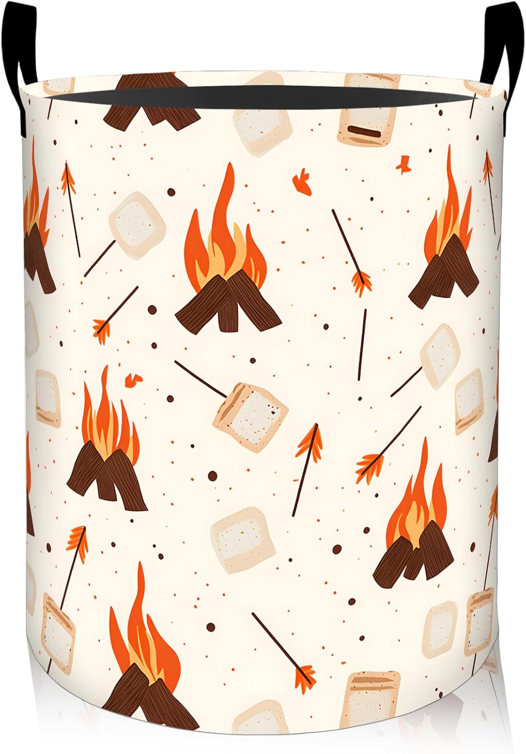 Campfire Laundry Basket, Oxford Cloth Minimalist Rustic Dirty Clothes Collapsible Hamper for Room Decor, Marshmallow and Fire Print Gifts Toy Organizer 19.7*15.8 Inch for Bedroom Bathroom Dorm