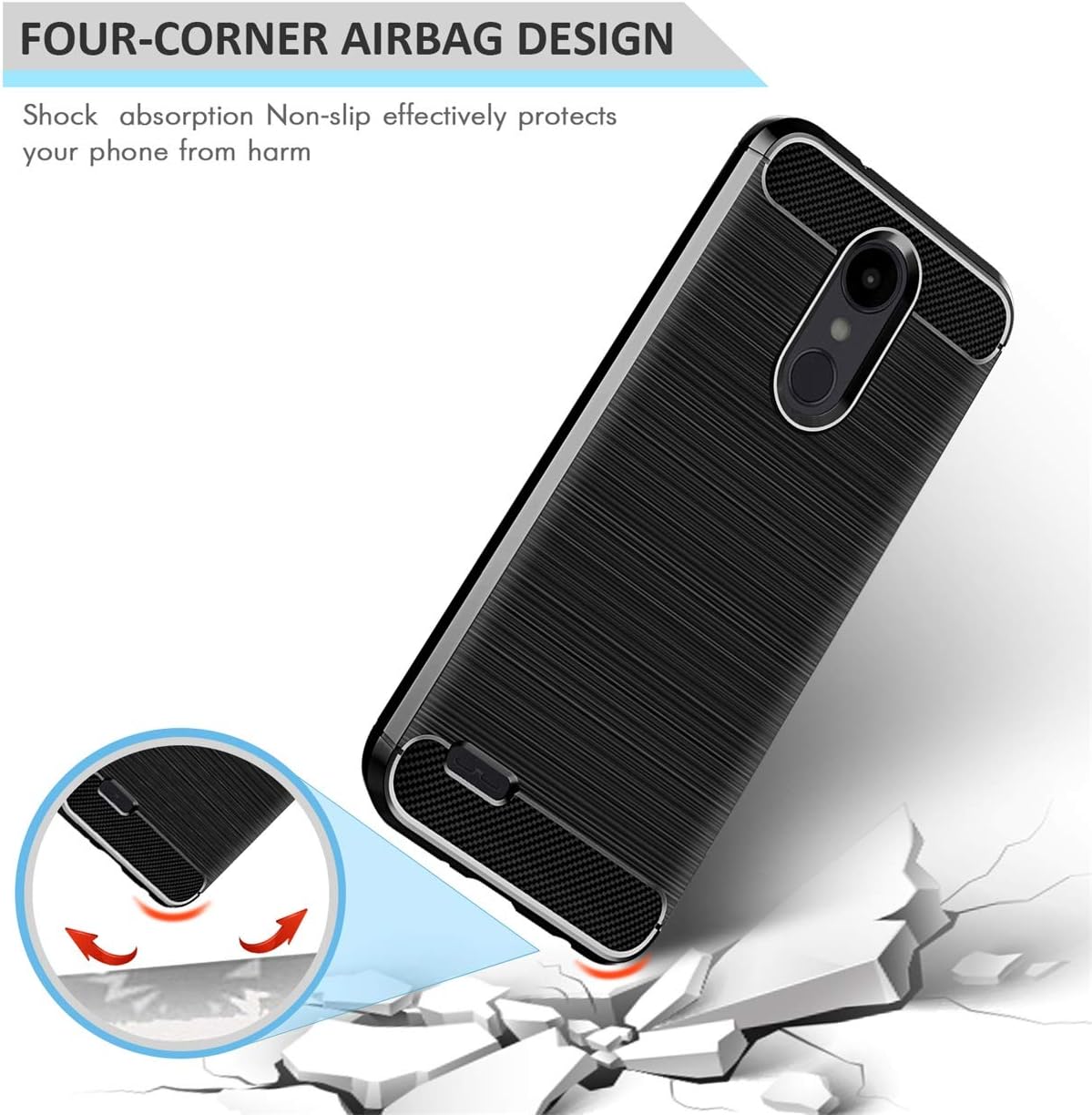 Aetech Compatible with LG Aristo 2/LG Aristo 3/Rebel 4 LTE/Aristo 2 Plus/K8 2018 Plus/Phoenix 4/Tribute Dynasty/Zone 4/Fortune 2/Risio 3 Case with Screen Protector Shockproof, Black