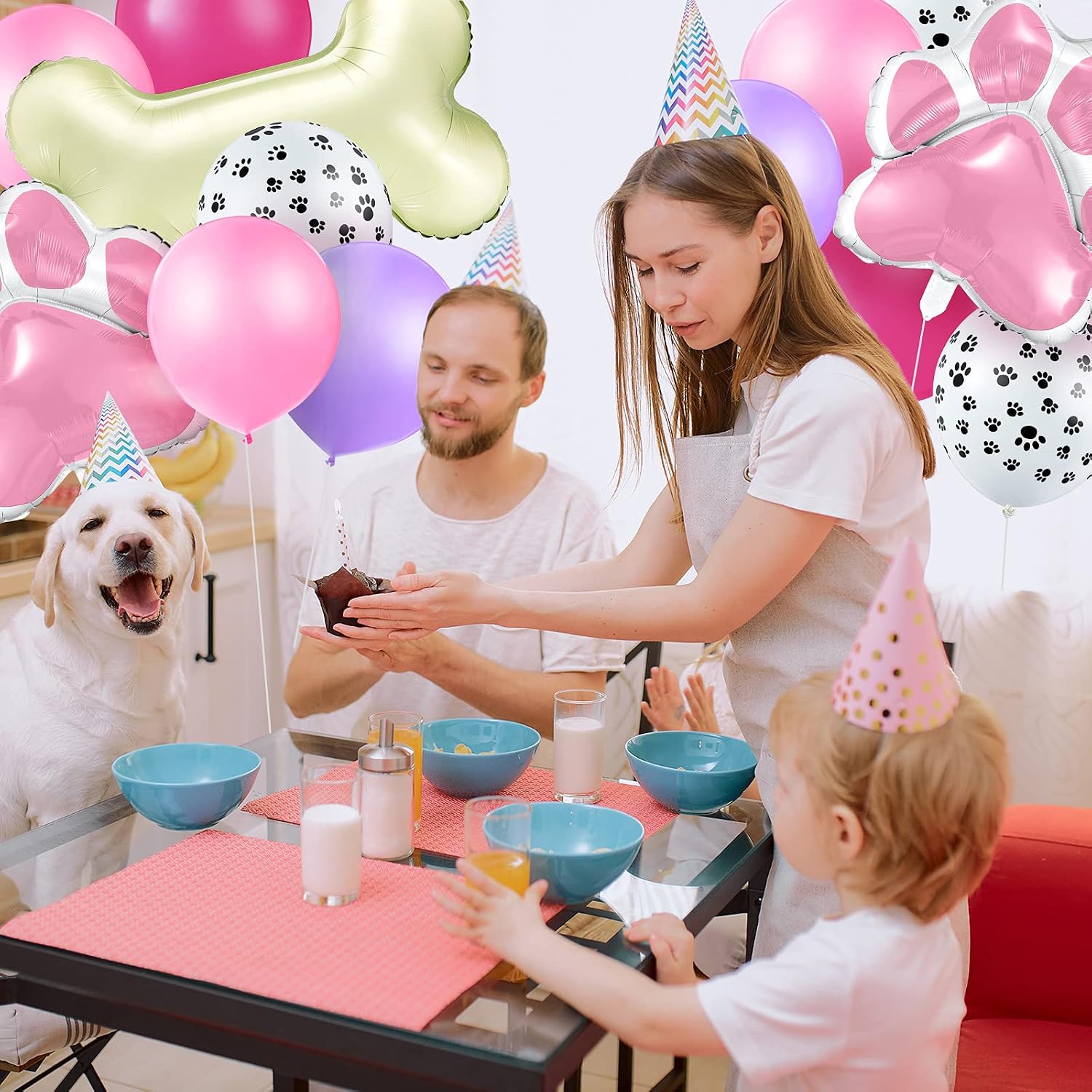 46 Pieces Dog Themed Balloons Decoration Include 3 Bone Foil Balloons 3 Dog Paw Print Helium Balloons 40 Dog Paw Print Latex Balloon and Colorful Latex Balloons for Pet Dog Party Suppliers Baby Shower