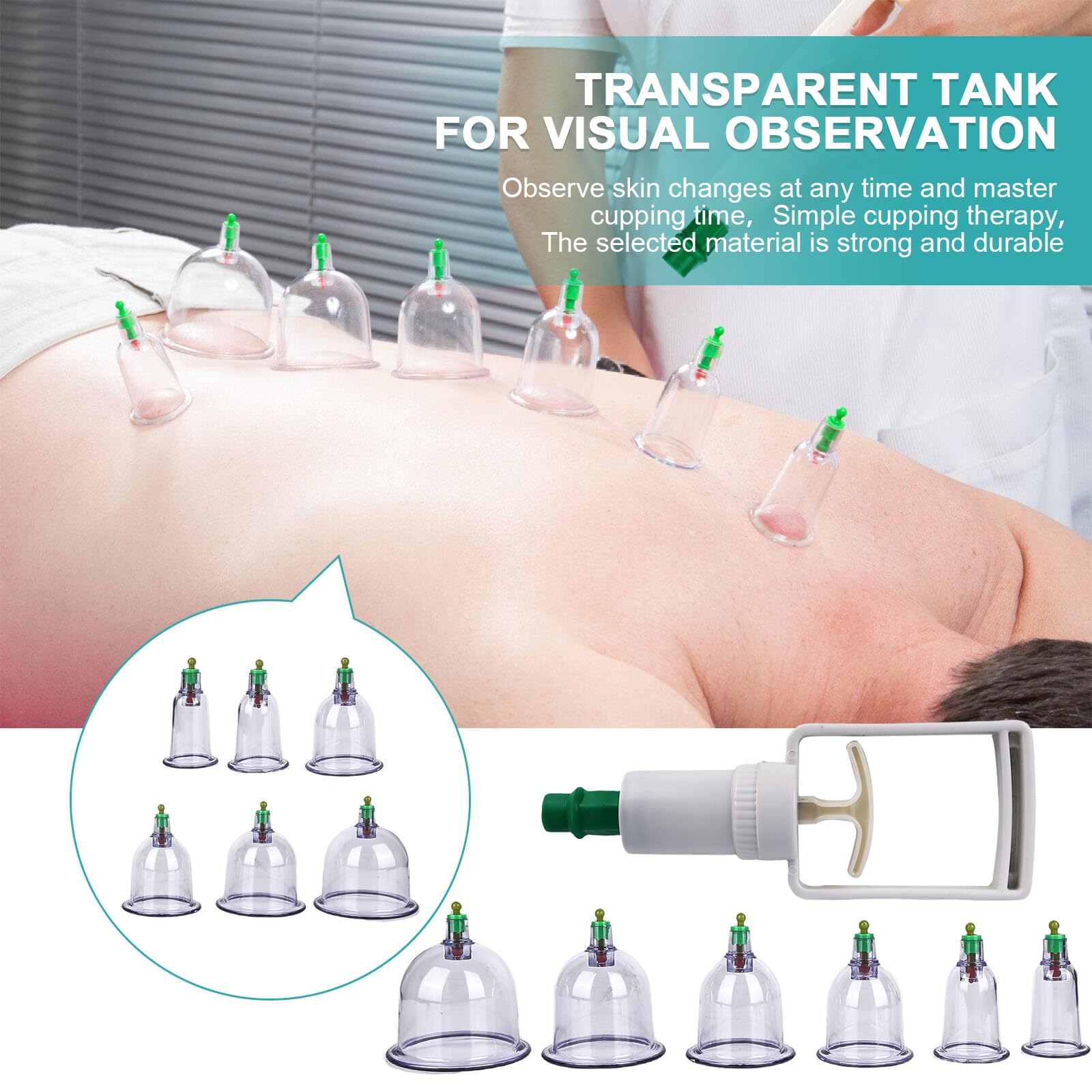 Cupping Ventouse Ensemble, 12pcs Tasses Ensemble de Ventouses Vide Ventouses Kit de Massage avec Pompe à Vide avec Aimants Thérapeutiques Ventouses de Massage pour Soulager les Douleurs
