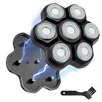 Magnetic 7D Head Shaver Replacement for Bald Men, Universal 7 Blades Floating Head for Electric Rotary Shaver, Razor Head with Brush Accessories