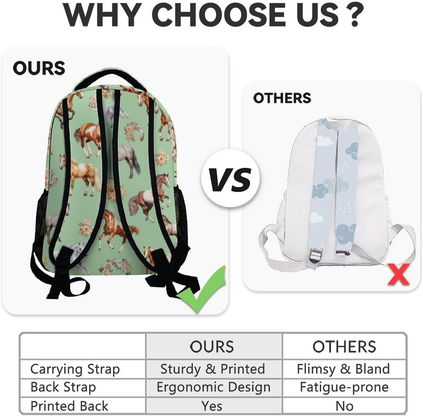 Backpacks for School, 17 Inch Aesthetic Horse Backpack for Girls, Green Lightweight Bookbag for Kids - Image 6