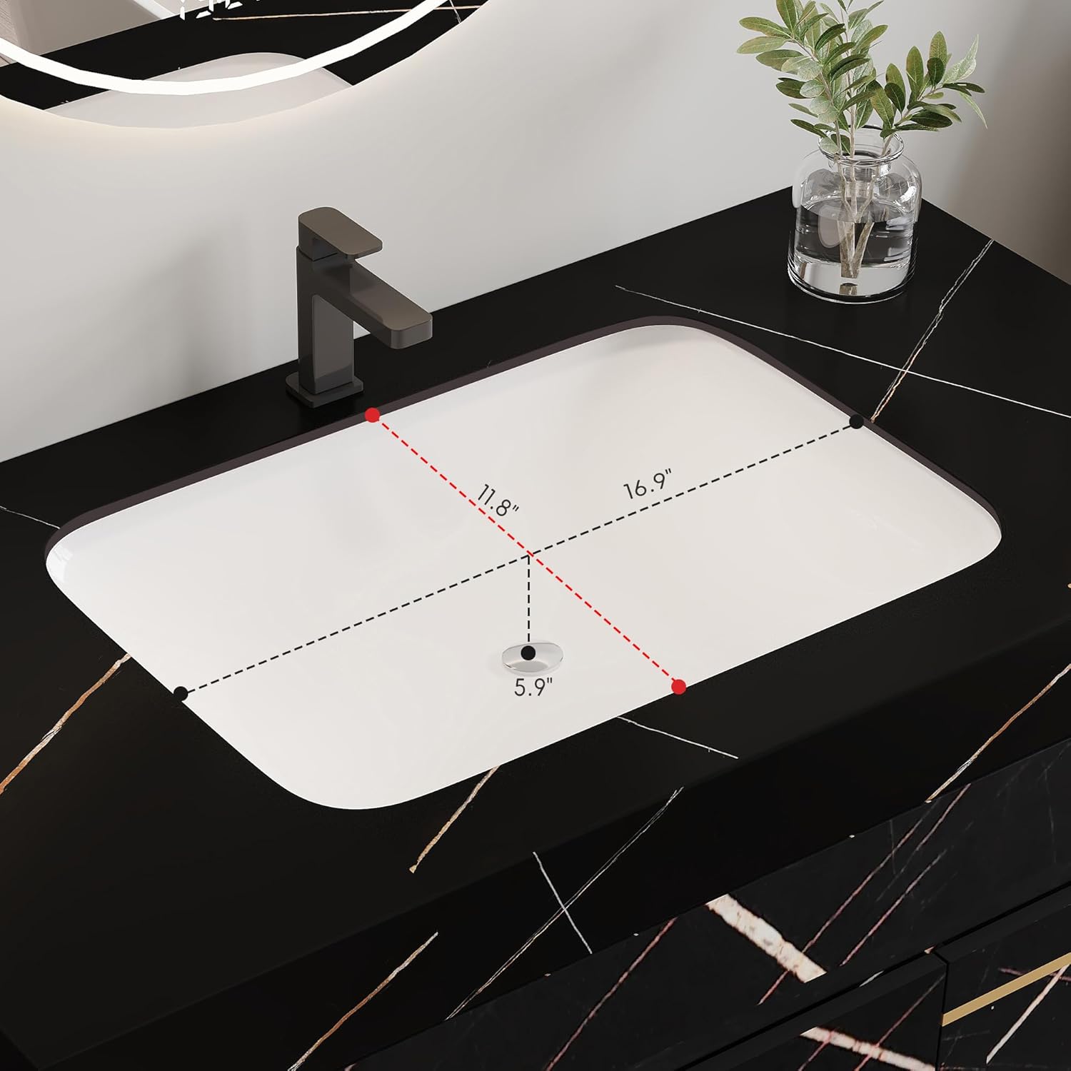 36 inch Modern Floating Bathroom Vanity with Ceramic Sink, Wall Mounted Bathroom Cabinet with Faux Marble Countertop, Soft Closing Doors & 2 Storage Drawers for Small Space, Black