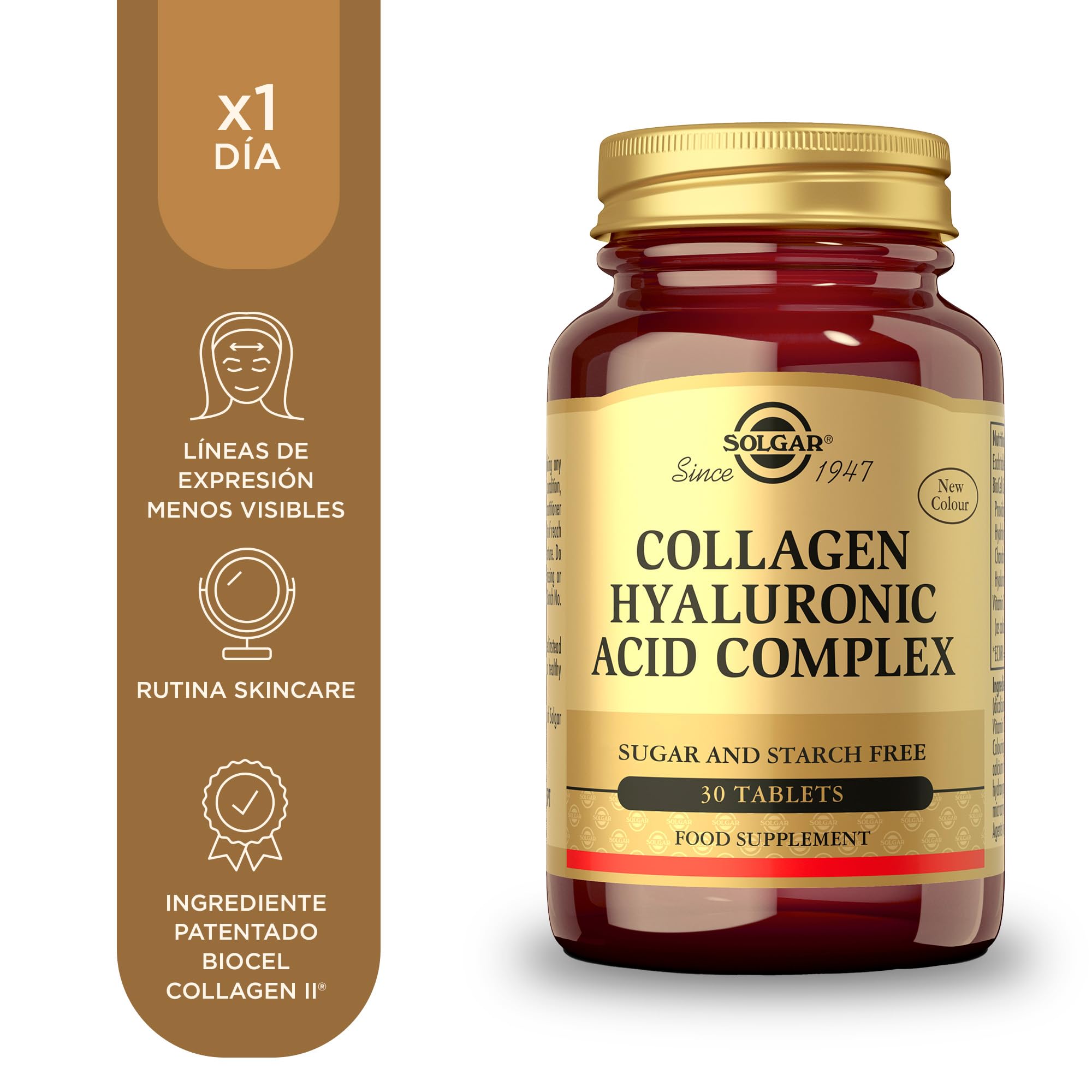 Solgar | Ácido Hialurónico Complex | Prevención del Envejecimiento | Reparación de Piel Apagada y Deshidratada | Contiene Vitamina C | 30 Comprimidos
