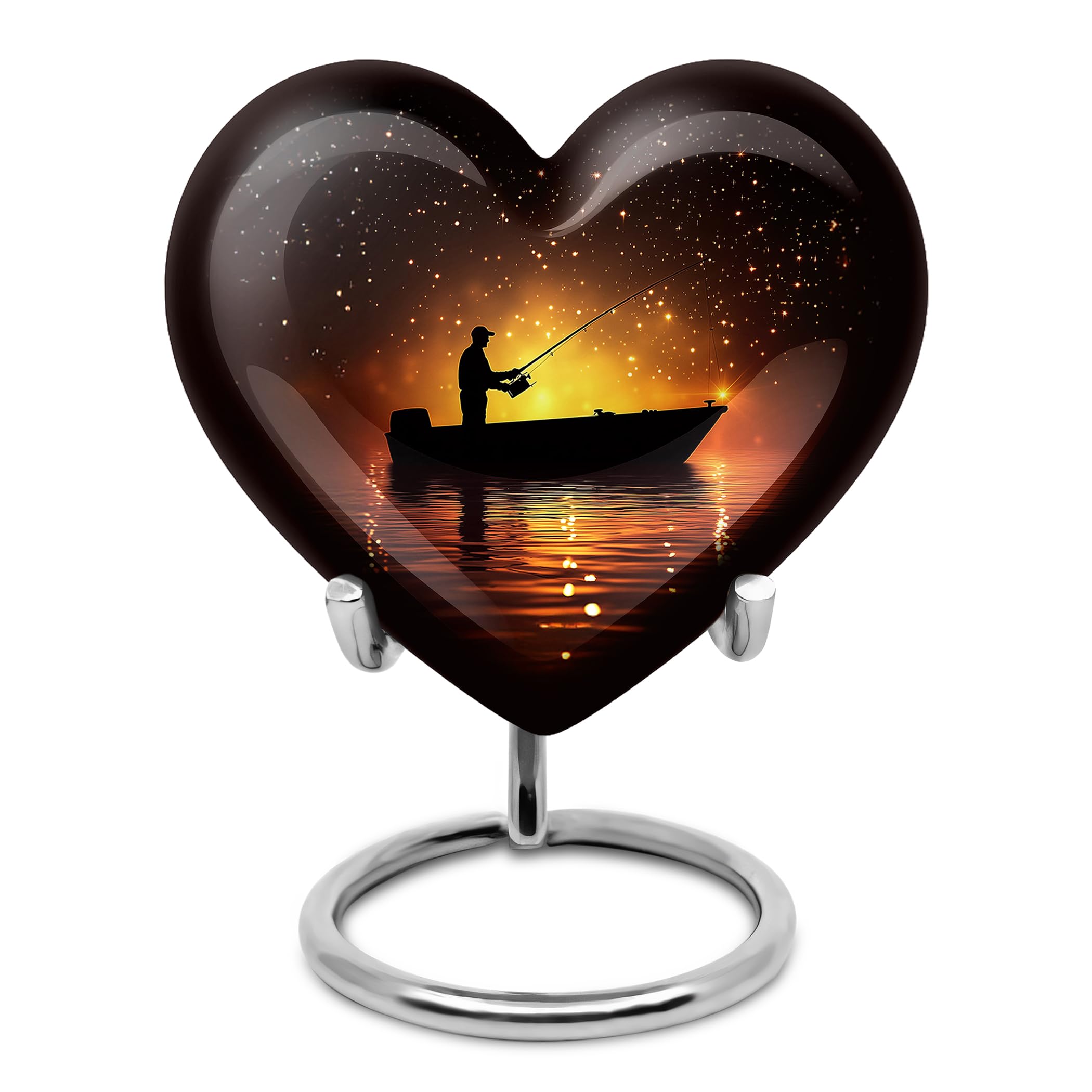 YATHABHISA Fishing Heart Urn for Ash, Keepsake Burial Urns for Human Ashes, Memorial Gift for Male, Funeral Container for Home, Brown, 3 Inch (Set of 2)
