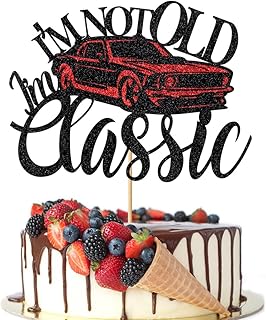 I'm Not Old I'm Classic Cake Topper，Vintage Red Car Birthday Cake Topper，Men Glitter Black 40th 50th 60th 70th 80th 90th 100th Birthday Party Decoration Supplies