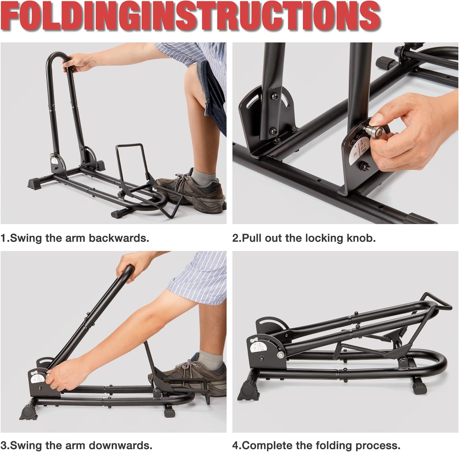 Indoor Bike Floor Stand -Foldable Bike Stand Rack for Garage/Home - Bike Storage Bicycle Parking Rack Fit 26’’-29’’ Mountain Road Bikes E-Bike - Image 8