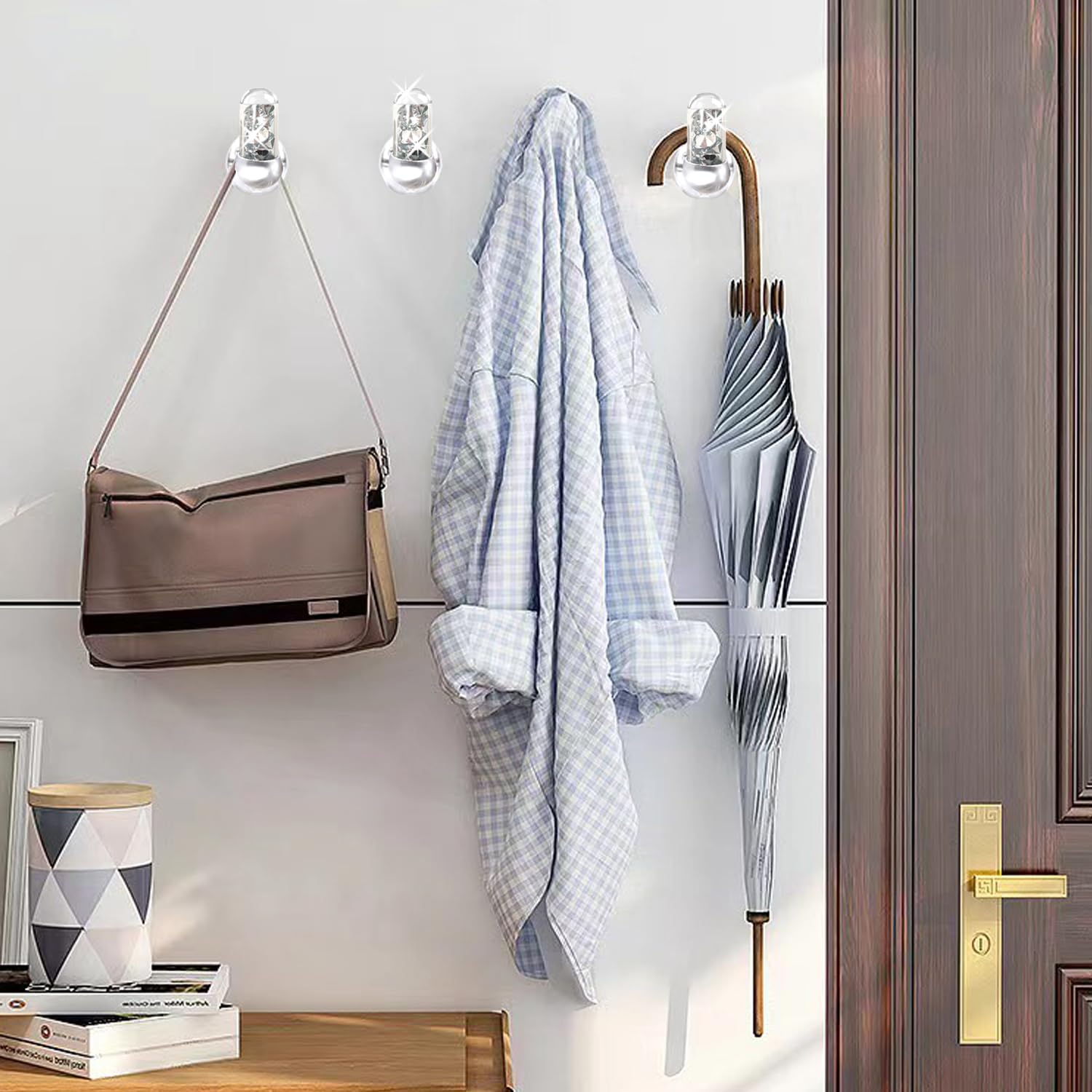 ZOLAPI Set of 4 Glass Tube Crystal Diamond Towel Hooks Bathroom Coat Hook Robe Hook Stainless Steel Heavy Duty Door Hanger Towel Robe Clothes Cabinet Closet,Wall Hook for Bathroom Bedroom,Silver - Image 4